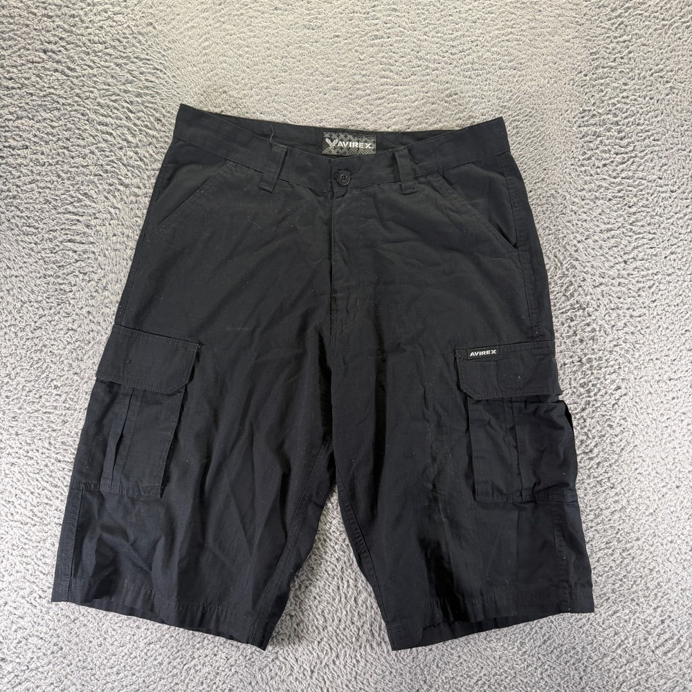 Vintage Avirex Shorts Mens 36 Black Cotton Ripstop Cargo Baggy Utility Workwear